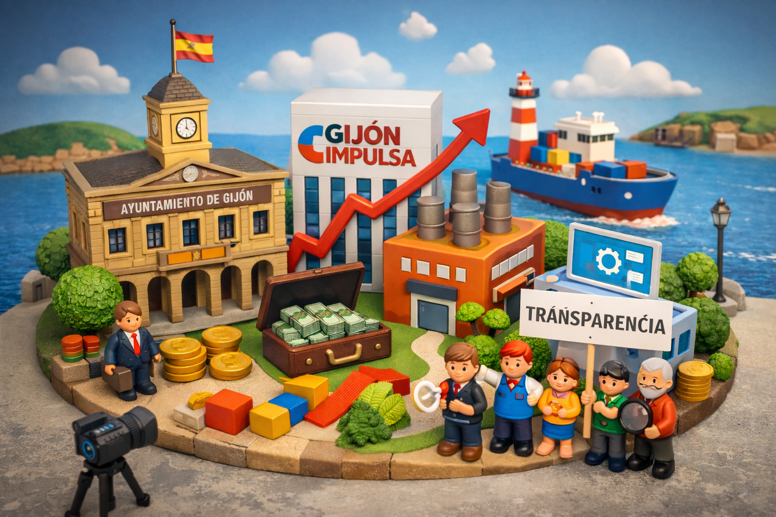 Ciudadanos frente al Ayuntamiento de Gijón exigiendo transparencia sobre el fondo de inversión Gijón Impulsa