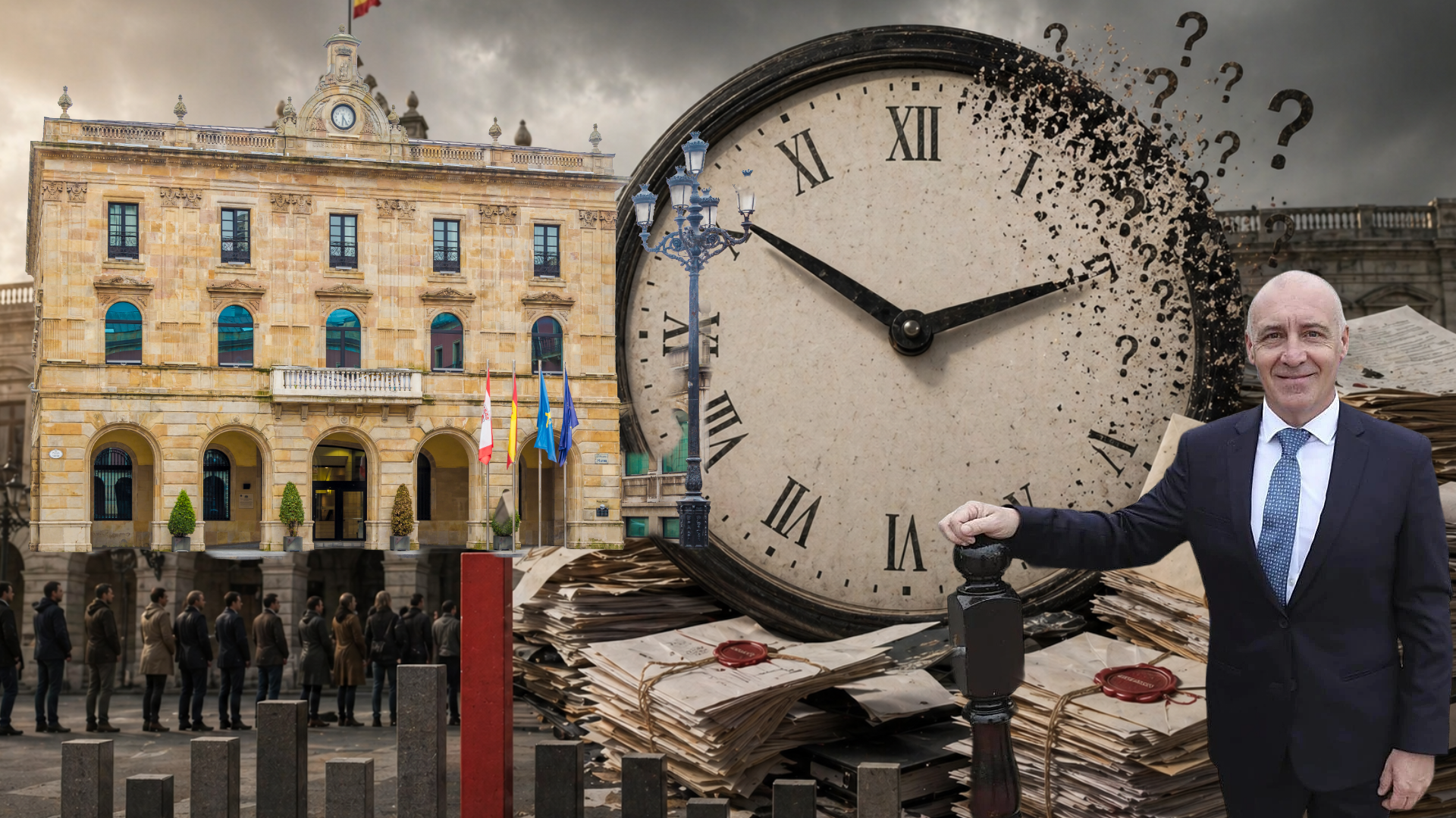 Ayuntamiento de Gijón y reloj con interrogantes sobre expedientes pendientes